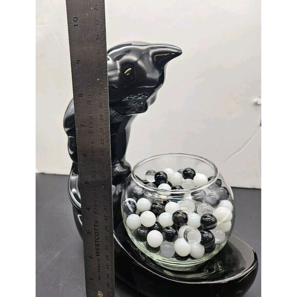 Vintage Haeger Black Ceramic Cat With Glass Fish Bowl With Marbles - Picture 10 of 11
